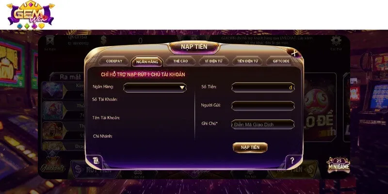 Thực hiện nạp tiền vào tài khoản game bài qua ngân hàng cực kỳ nhanh chóng